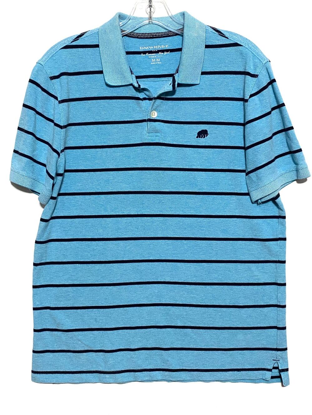 Banana Republic Mens M Blue Striped Polo Shirt Elephant Logo Preppy Coastal Y2K